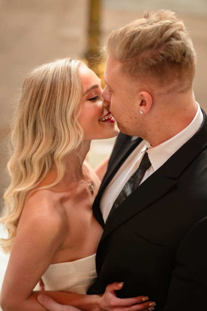 Editorial-style engagement portraits at The Ohio Statehouse
