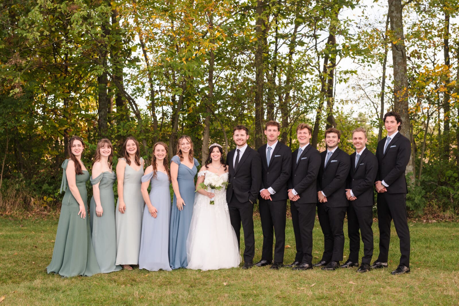 Romantic Aspen & Alston wedding with elegant garden party aesthetic full bridal party