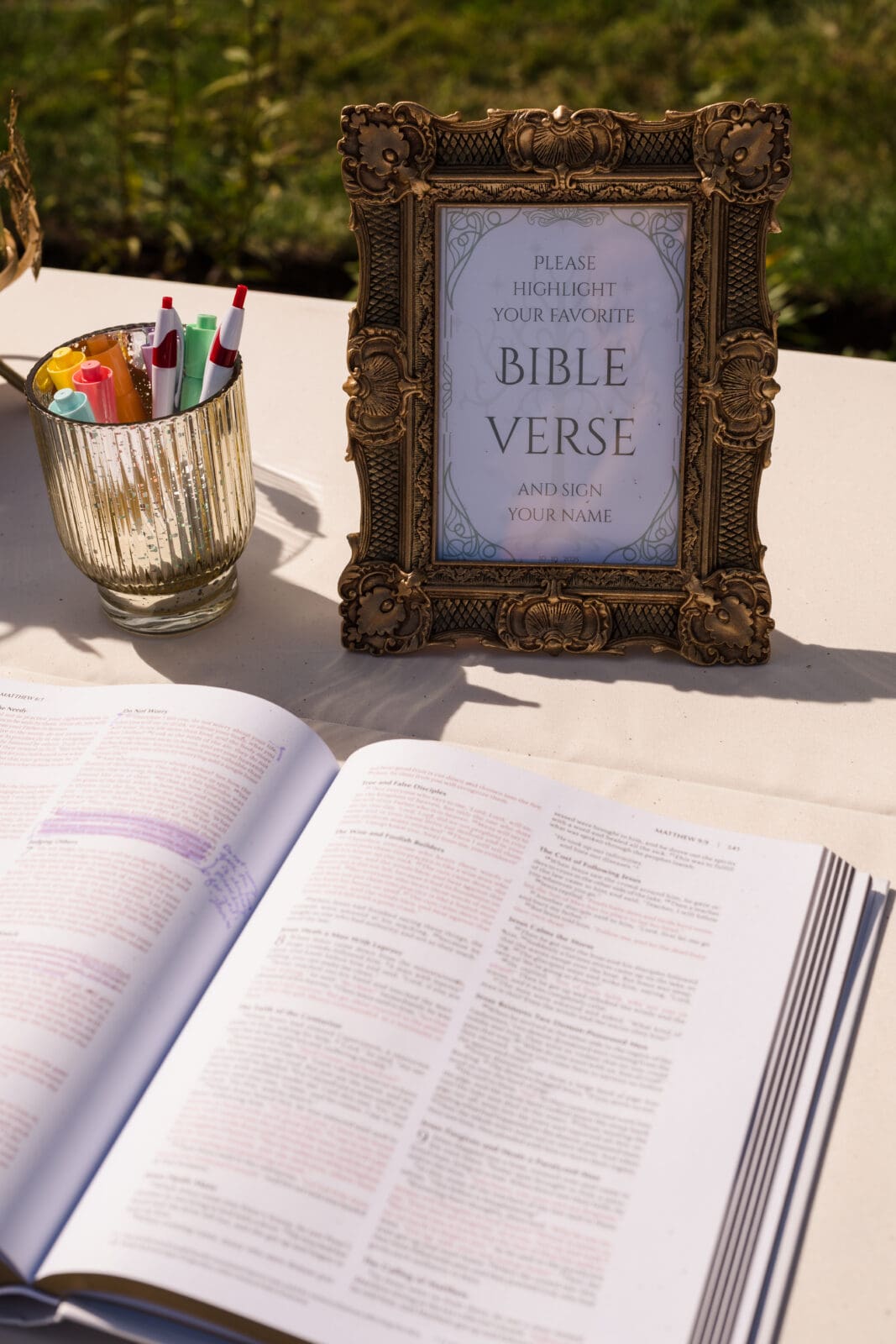 Meaningful wedding portraits at Aspen & Alston with natural and elegant style using Bible as guestbook