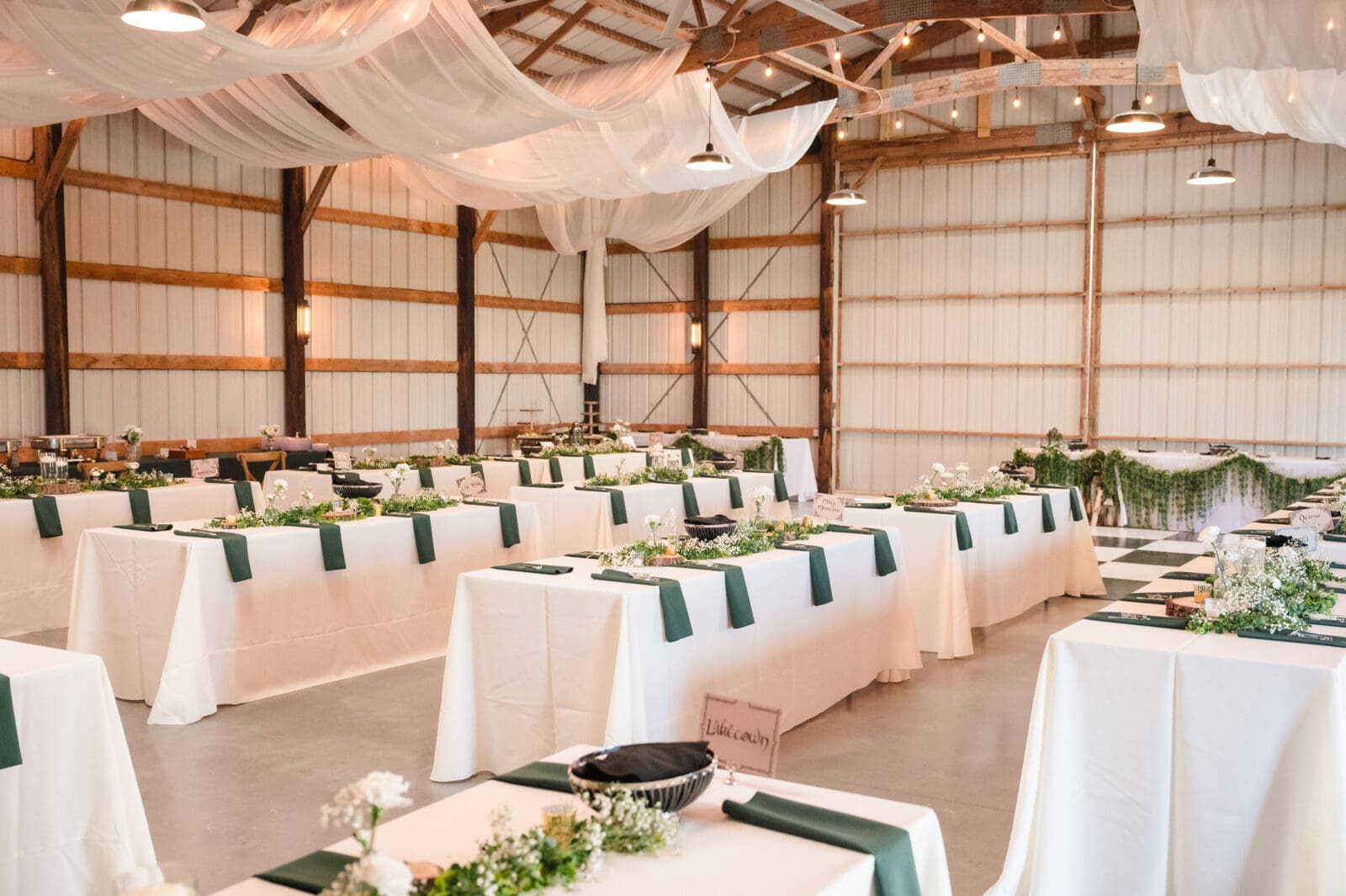 Elegant garden party wedding details at Aspen & Alston venue in Ohio inside reception space 