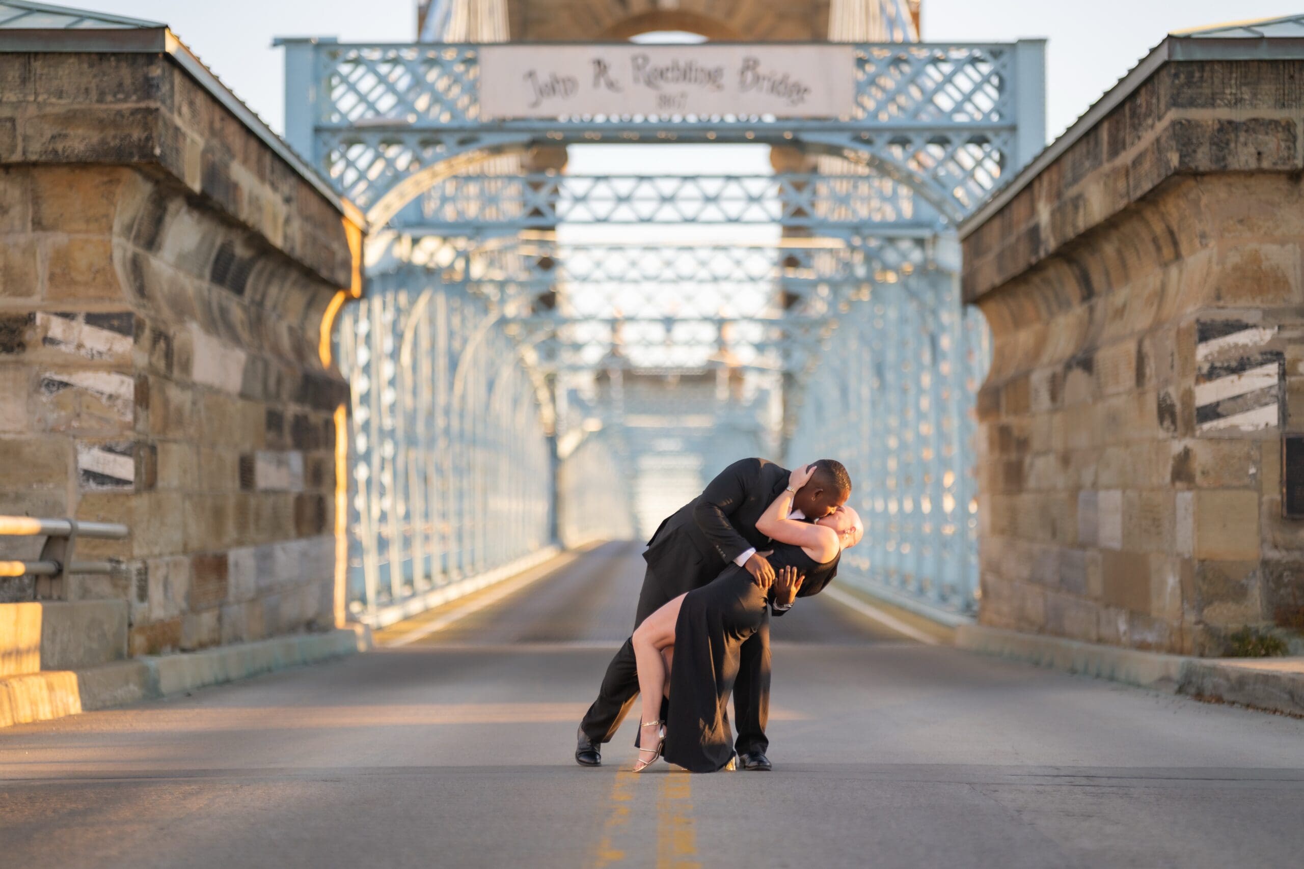 romantic-elegant-engagement-session-john-a-roebling-bridge-cincinnati-ohio-sunset-dip