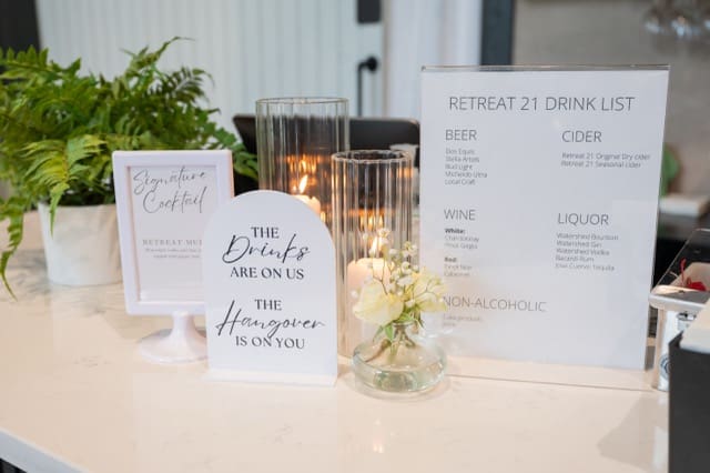 Bar signs at Retreat 21 wedding